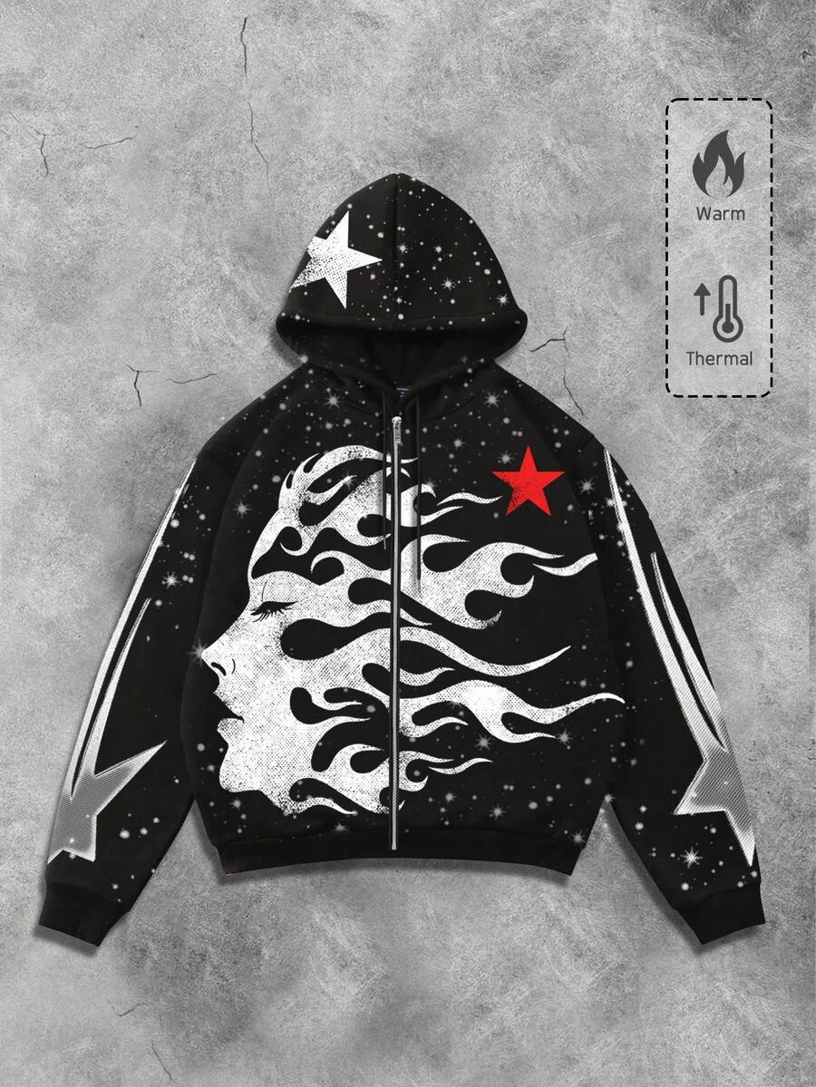 Men's Letter Graphic Print Zip-Up Hoodie