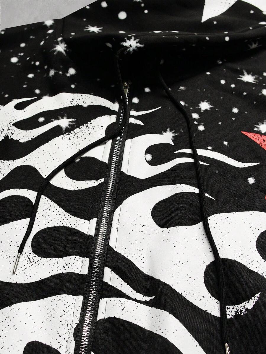 Men's Letter Graphic Print Zip-Up Hoodie
