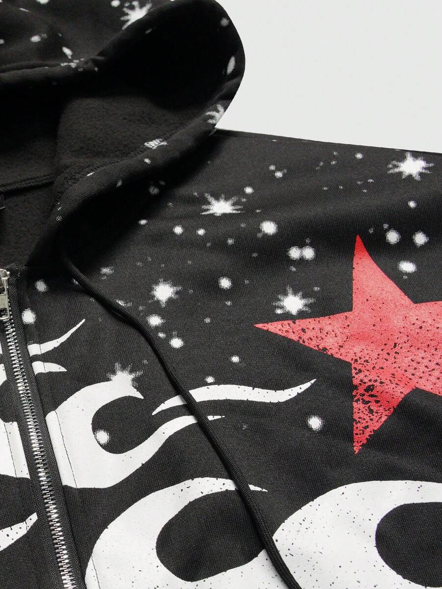 Men's Letter Graphic Print Zip-Up Hoodie