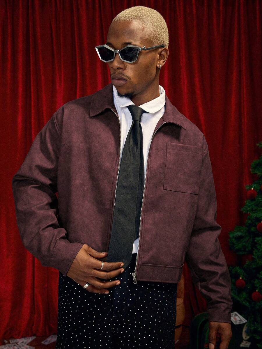 Men's PU Leather Zip-Up Jacket