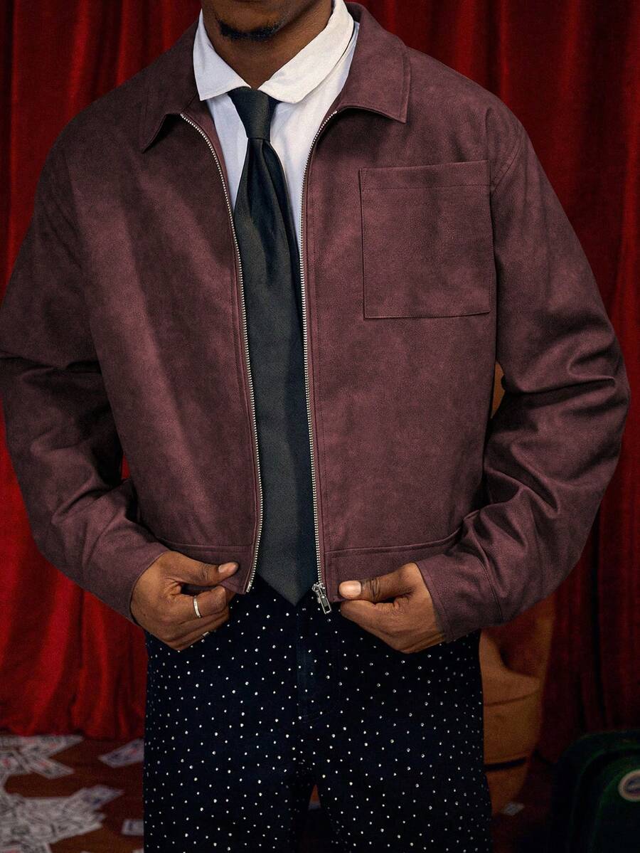 Men's PU Leather Zip-Up Jacket