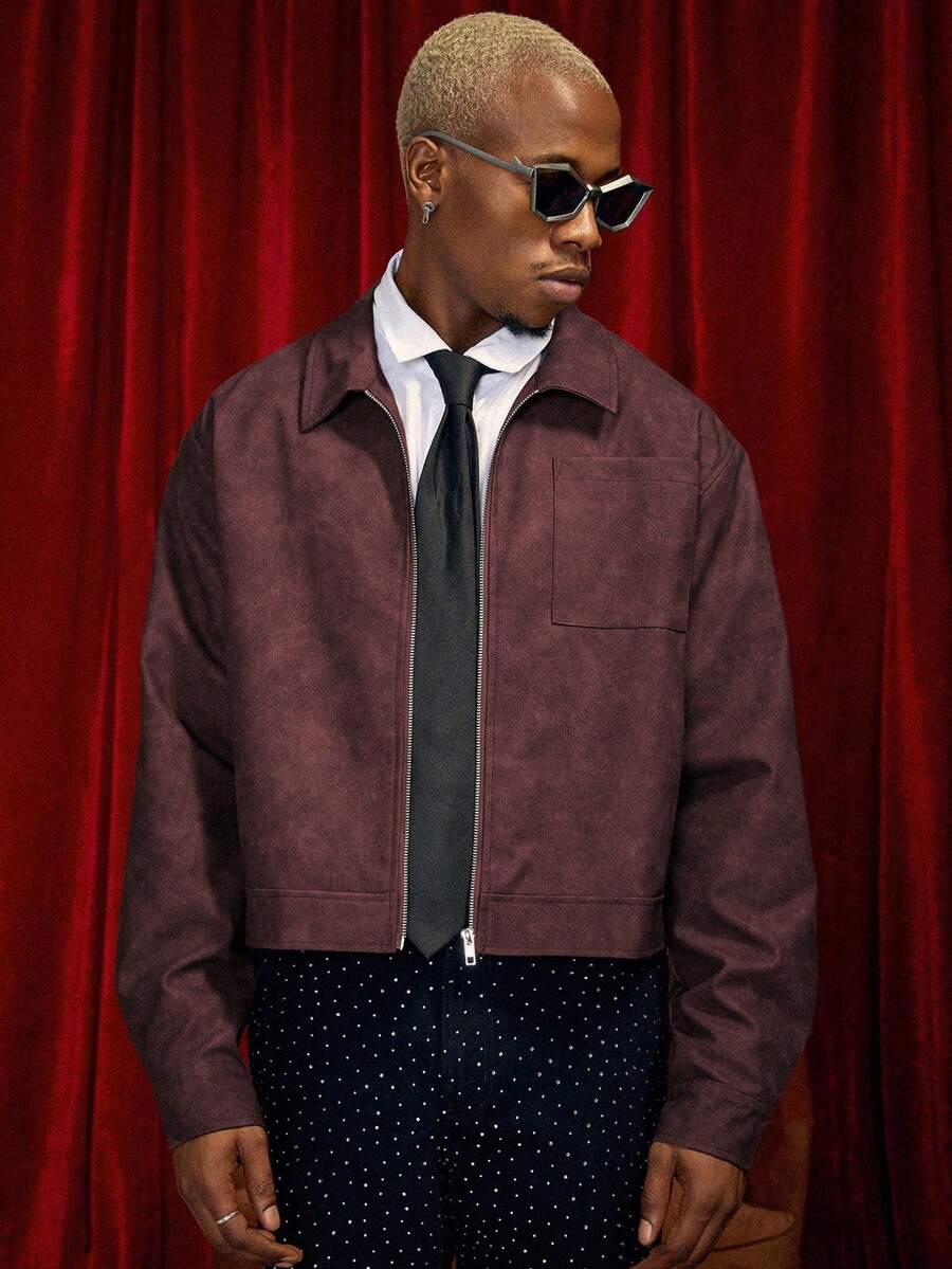 Men's PU Leather Zip-Up Jacket