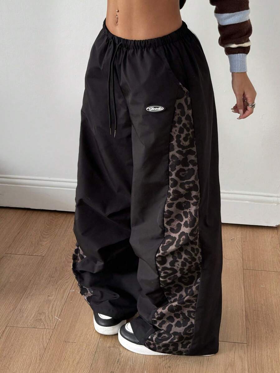 Women's Streetwear Color-Blocked Parachute Pants