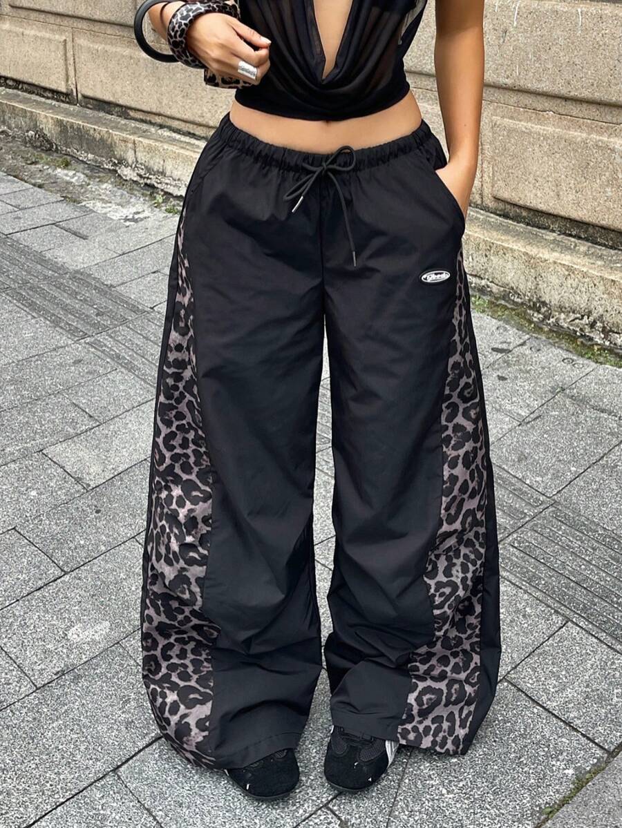 Women's Streetwear Color-Blocked Parachute Pants