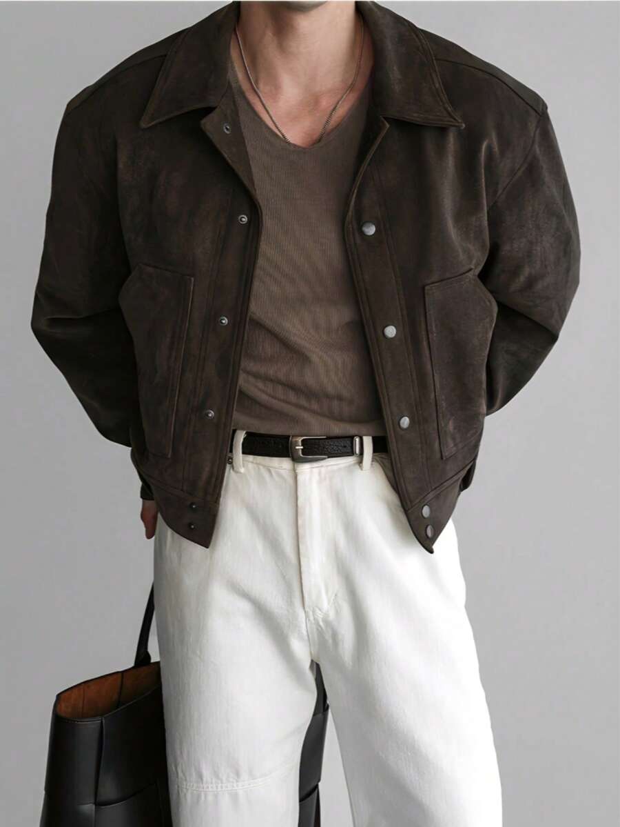 Maillard Vintage Brown Lightweight Utility Jacket For Men