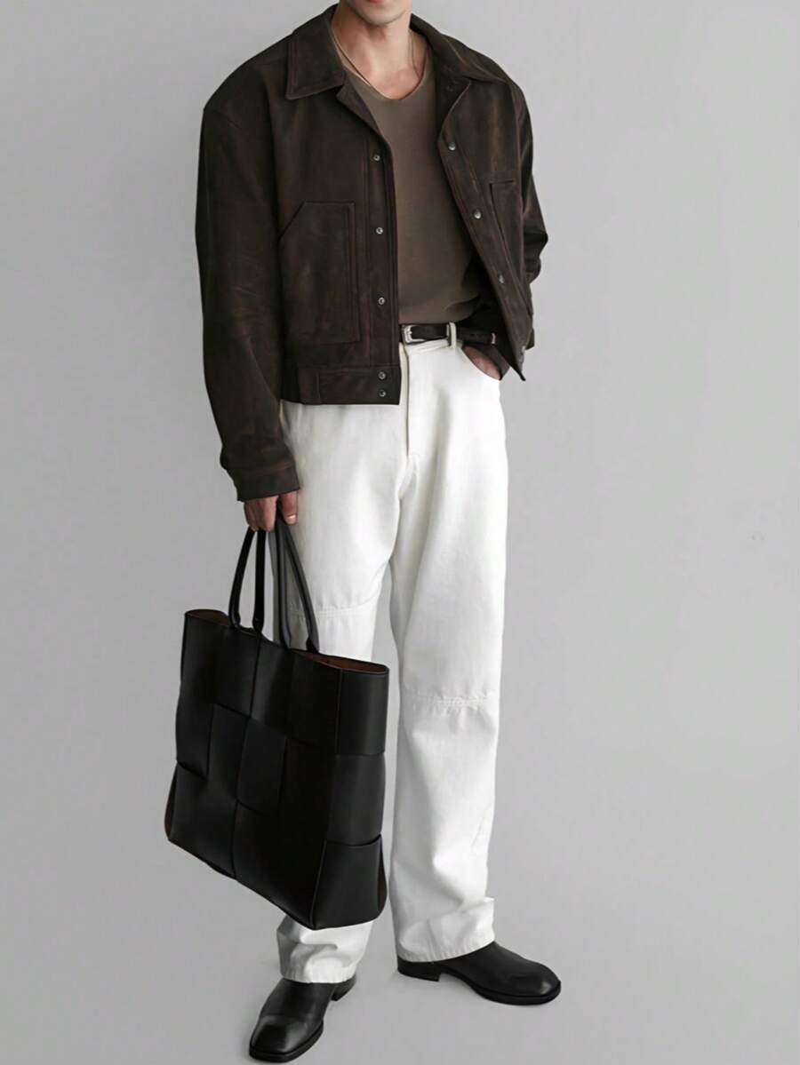 Maillard Vintage Brown Lightweight Utility Jacket For Men