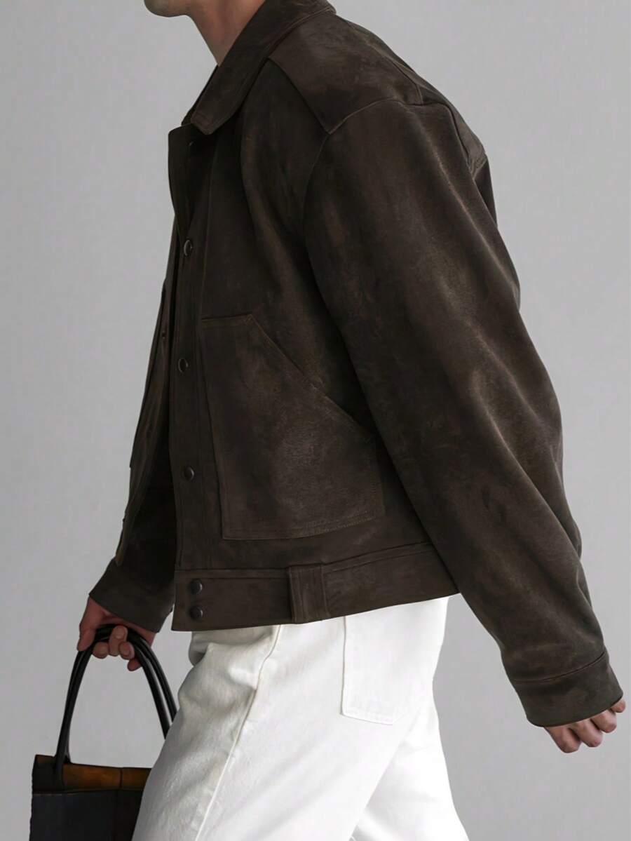 Maillard Vintage Brown Lightweight Utility Jacket For Men