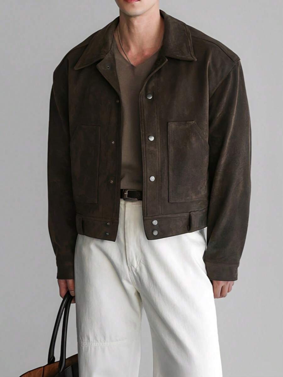 Maillard Vintage Brown Lightweight Utility Jacket For Men