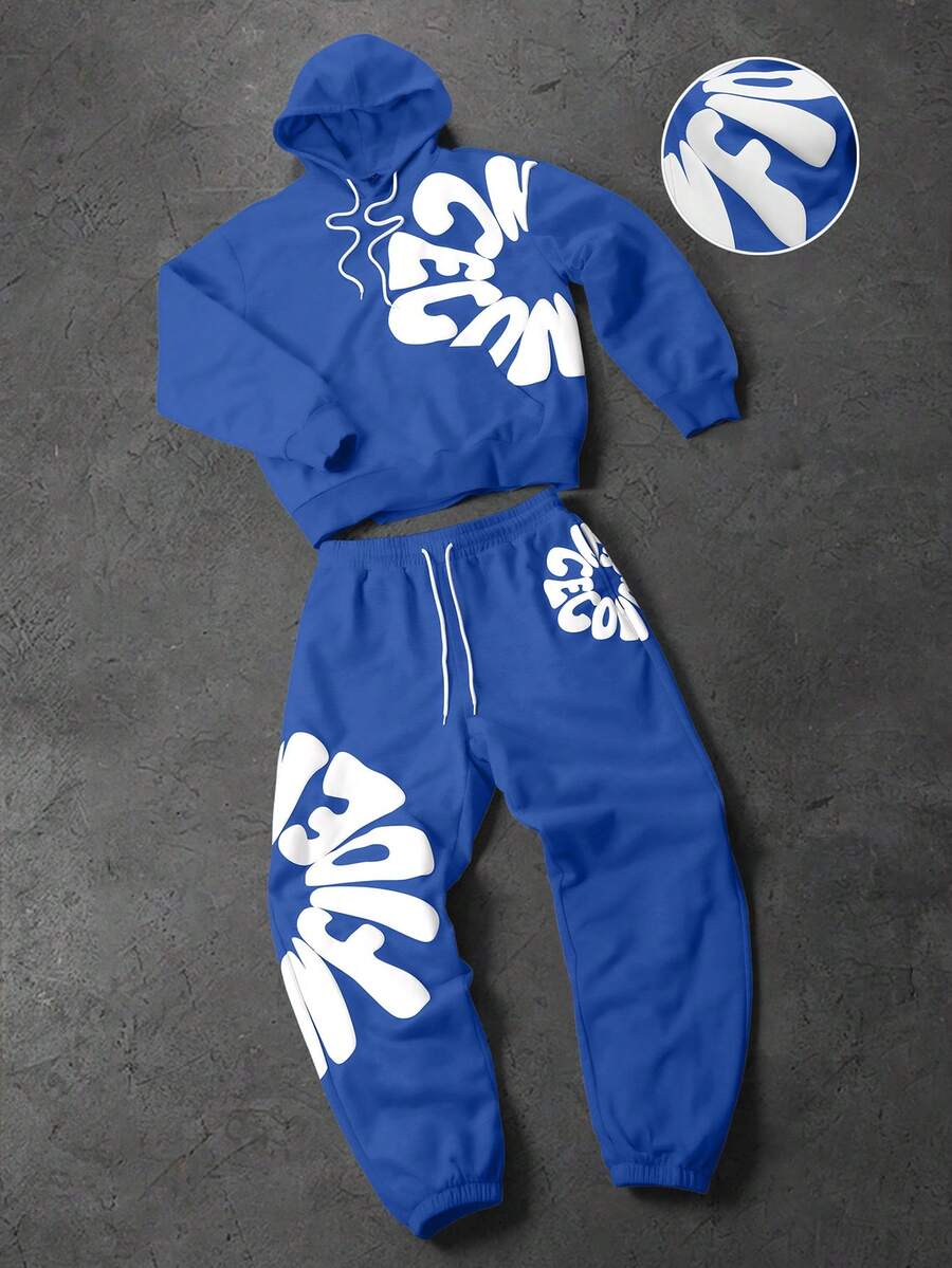 Men’s Letter Print Hoodie And Sweatpants Two Piece Set