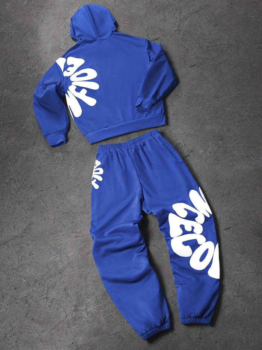 Men’s Letter Print Hoodie And Sweatpants Two Piece Set