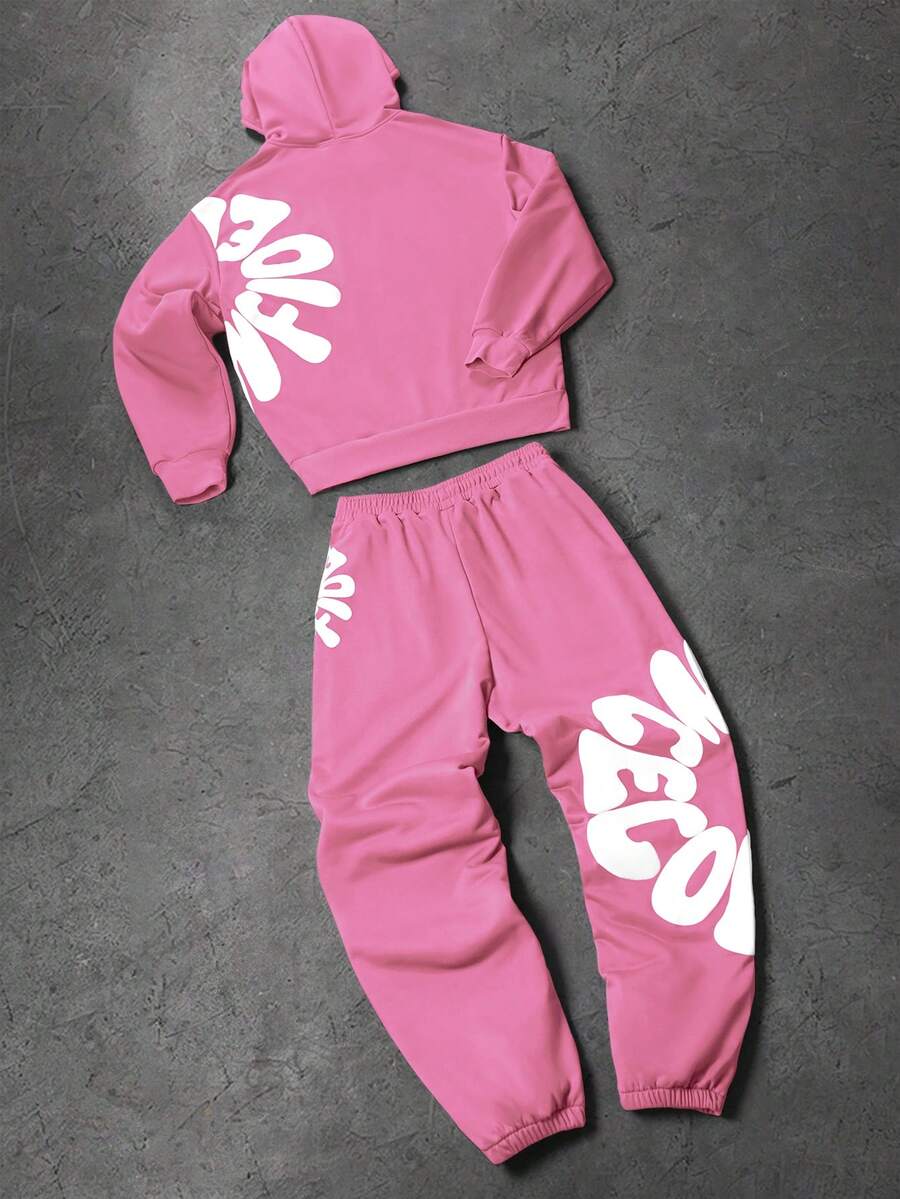 Men’s Letter Print Hoodie And Sweatpants Two Piece Set