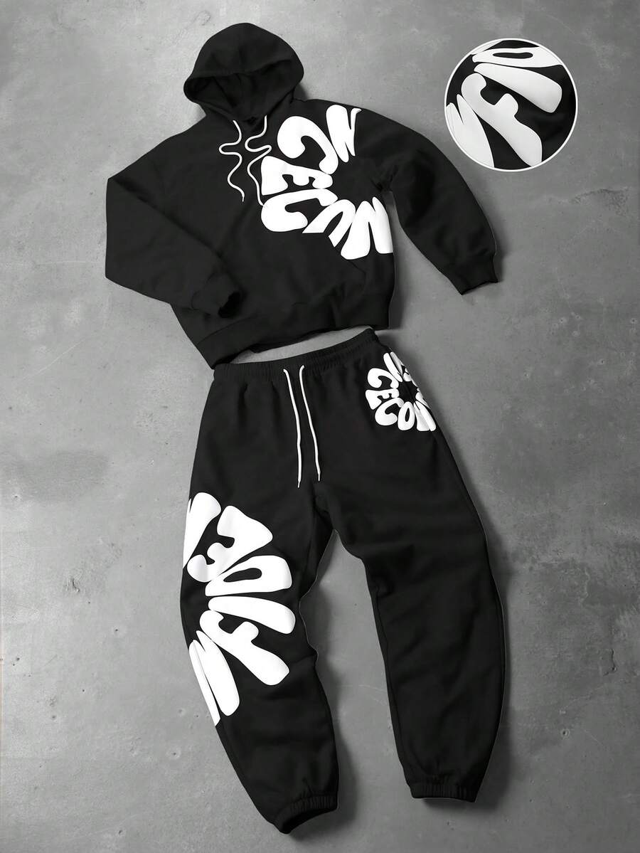 Men’s Letter Print Hoodie And Sweatpants Two Piece Set