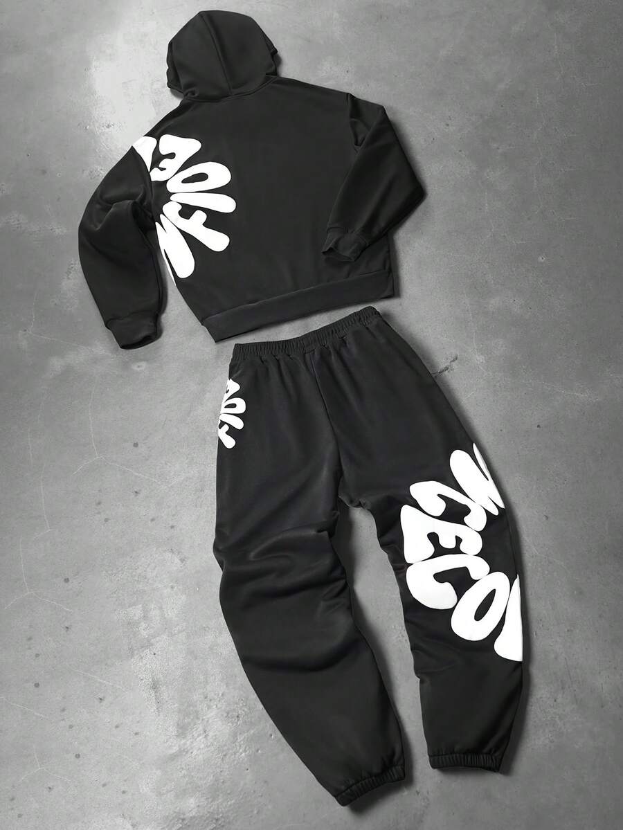Men’s Letter Print Hoodie And Sweatpants Two Piece Set