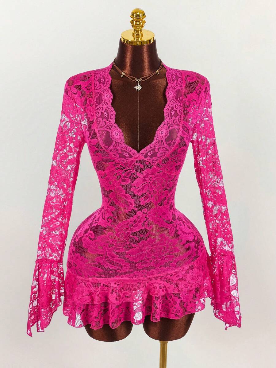 Sheer Low-Cut Hippie Style Mini Dress