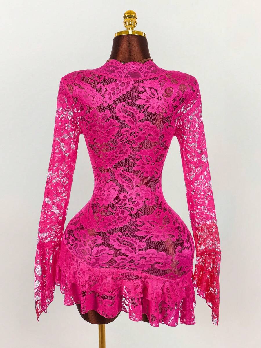 Sheer Low-Cut Hippie Style Mini Dress