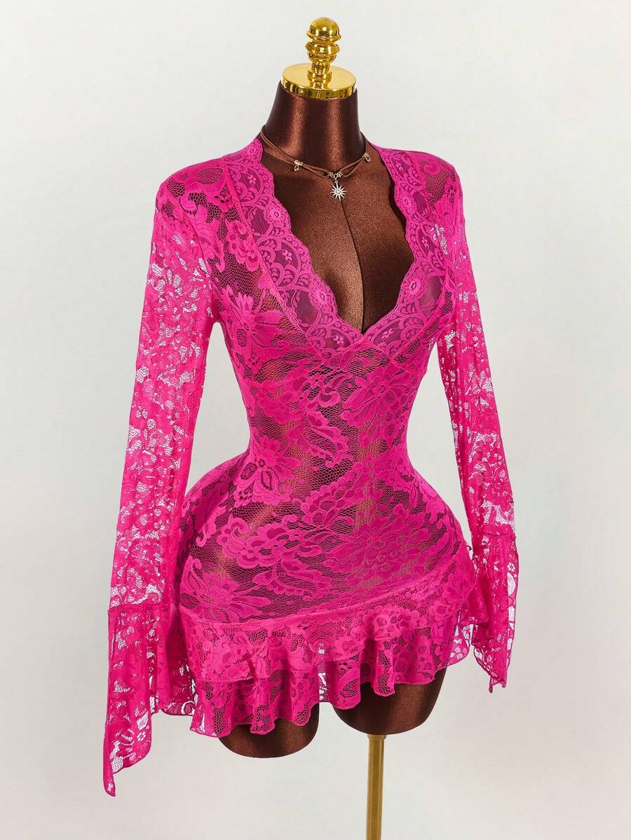 Sheer Low-Cut Hippie Style Mini Dress