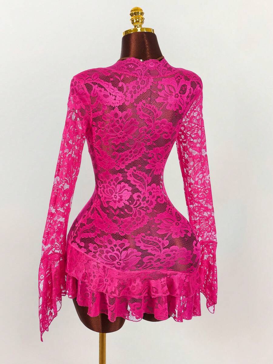 Sheer Low-Cut Hippie Style Mini Dress