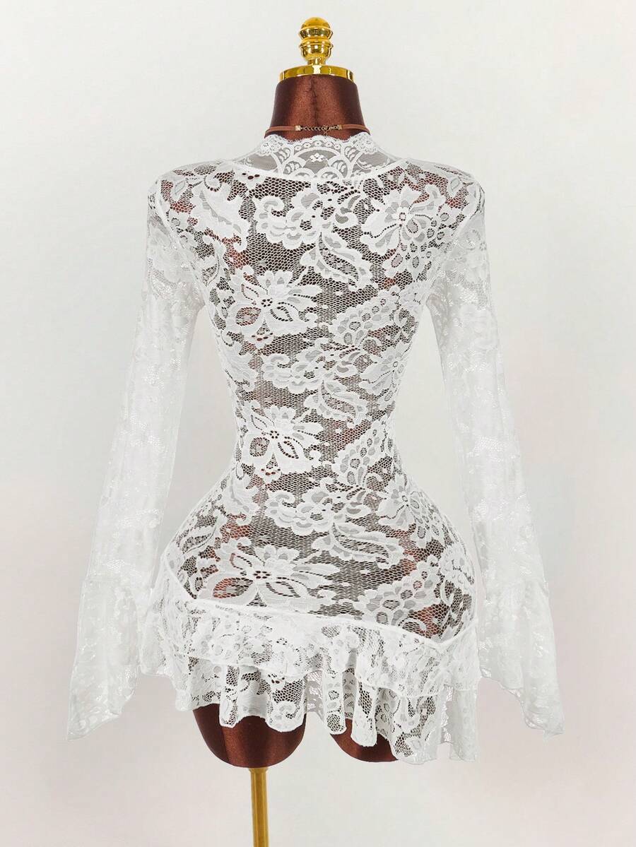 Sheer Low-Cut Hippie Style Mini Dress