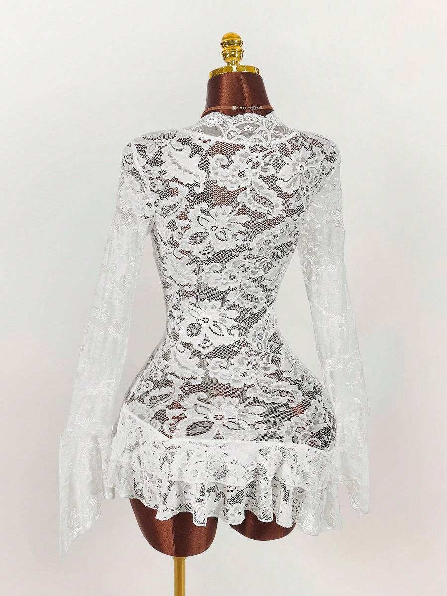 Sheer Low-Cut Hippie Style Mini Dress