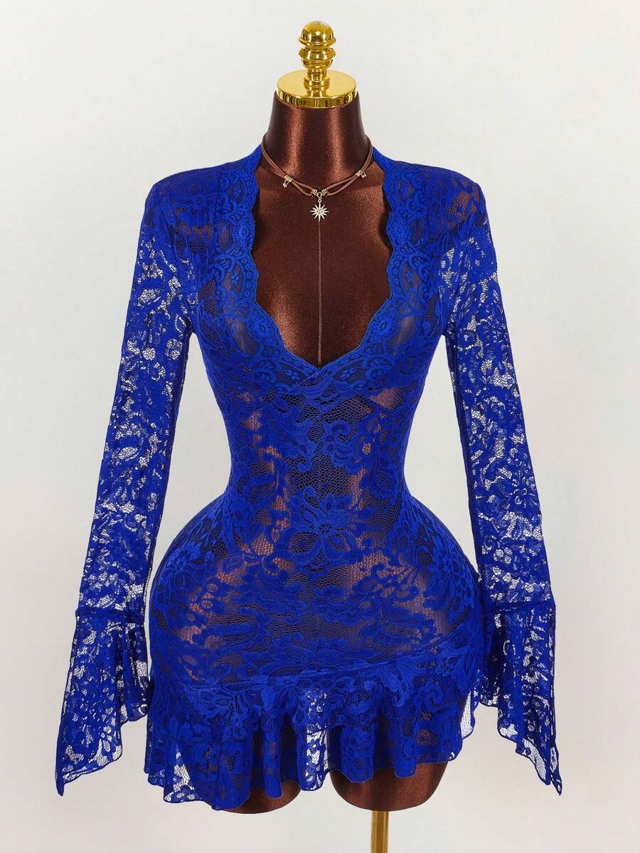 Sheer Low-Cut Hippie Style Mini Dress