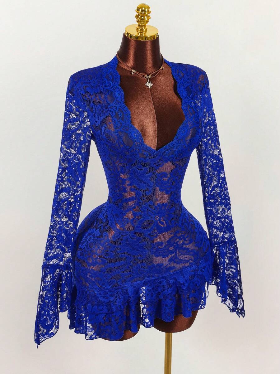Sheer Low-Cut Hippie Style Mini Dress