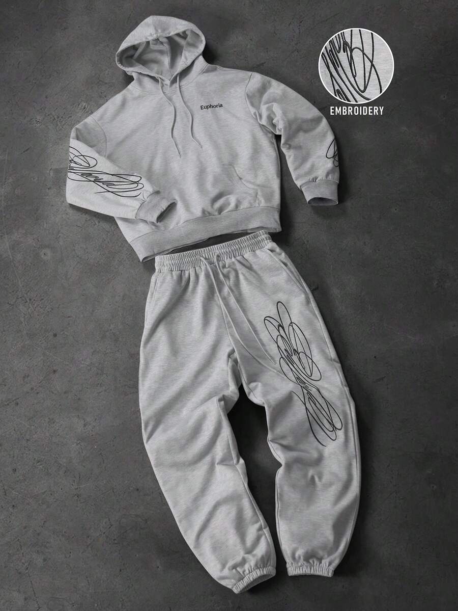 Men’s Letter Print Hoodie And Sweatpants Two Piece Set