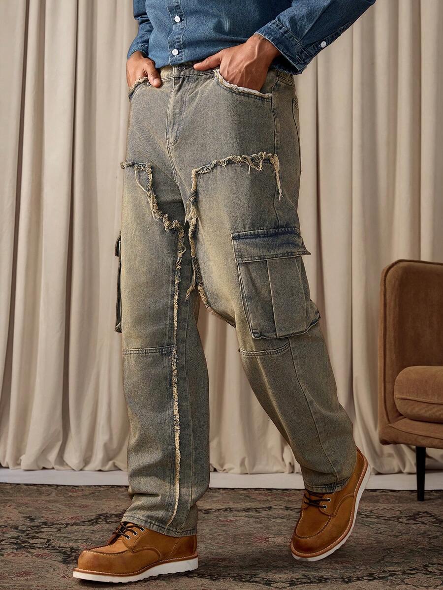 Unisex Casual Jeans With Letter & Graphic Print, American Style
