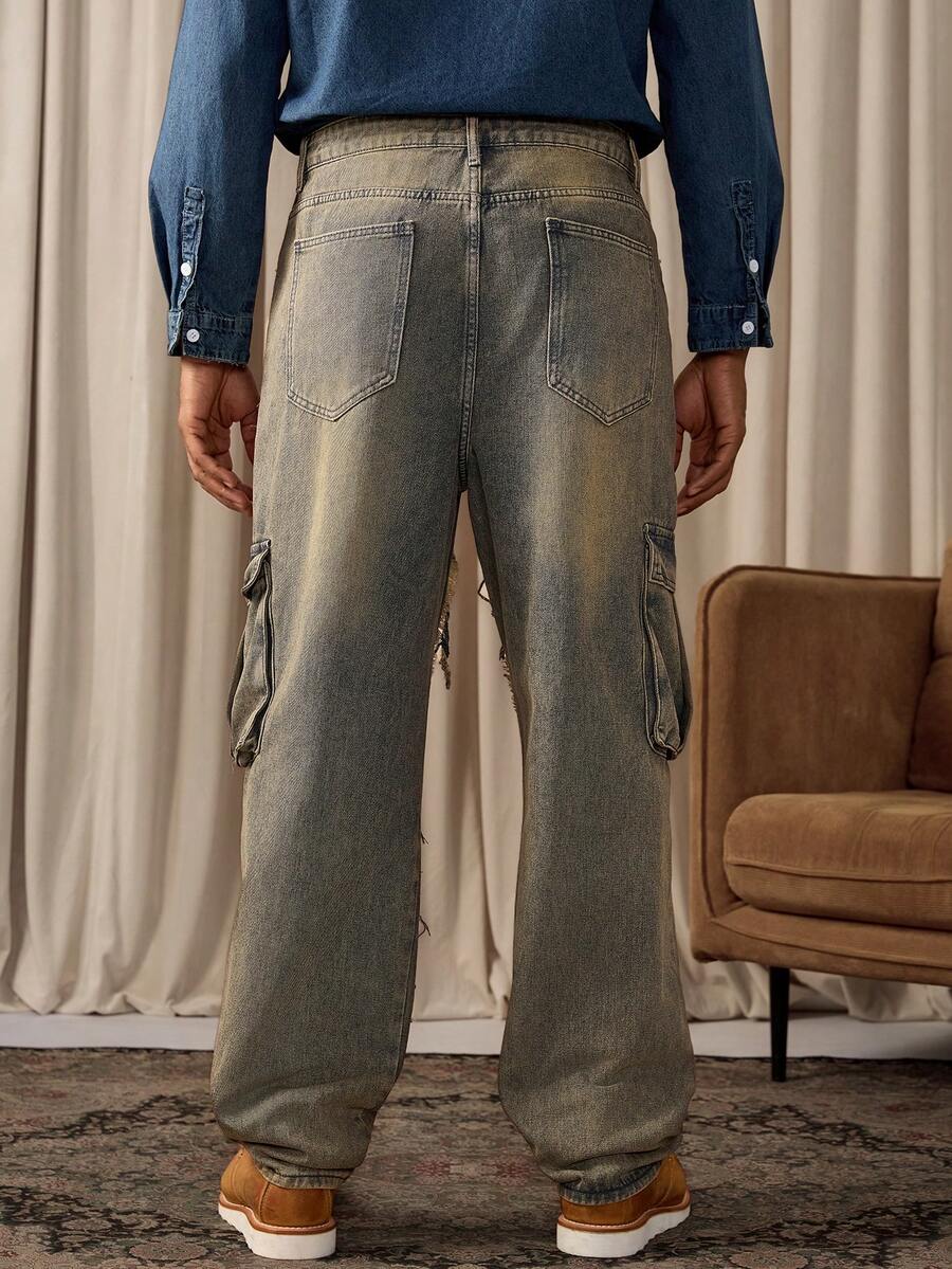 Unisex Casual Jeans With Letter & Graphic Print, American Style