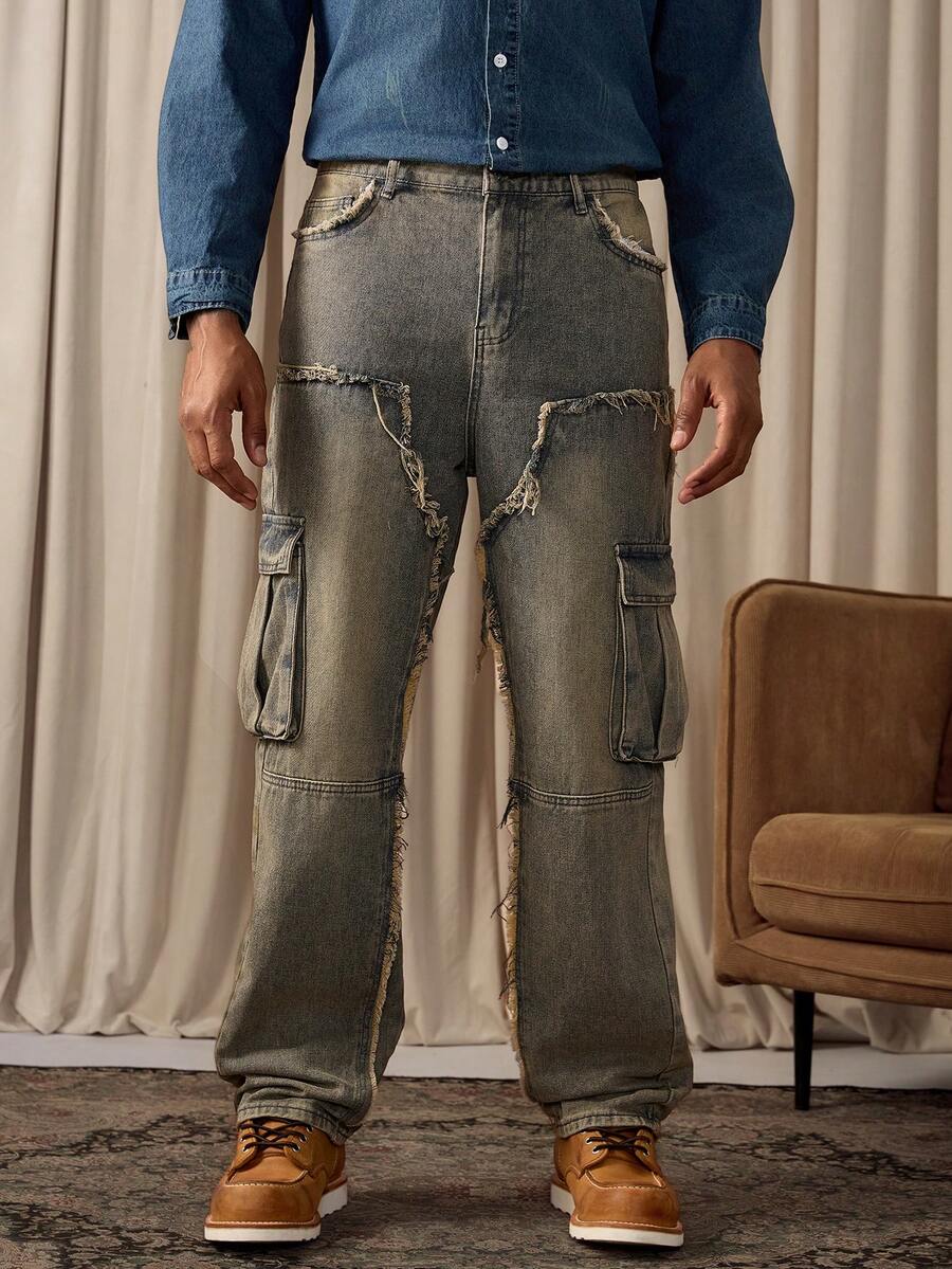 Unisex Casual Jeans With Letter & Graphic Print, American Style