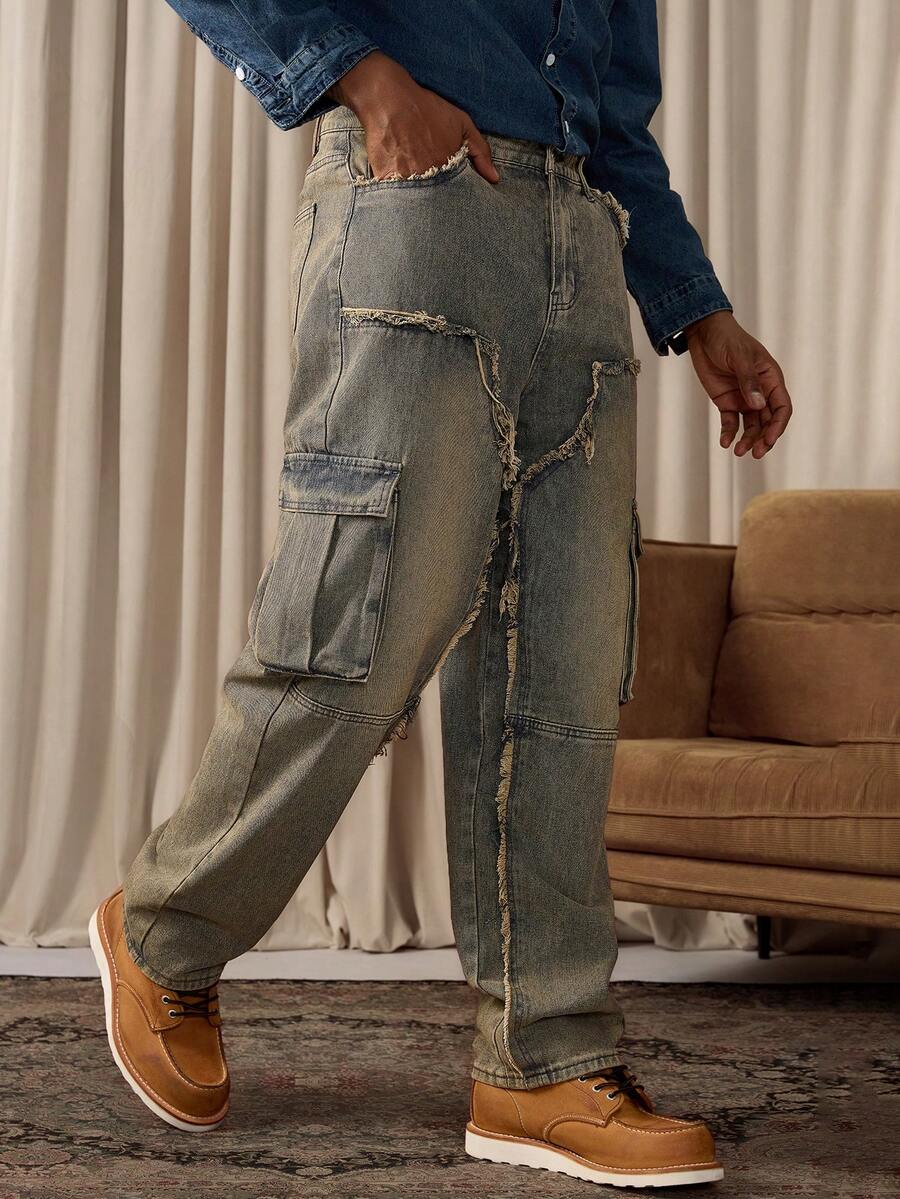 Unisex Casual Jeans With Letter & Graphic Print, American Style