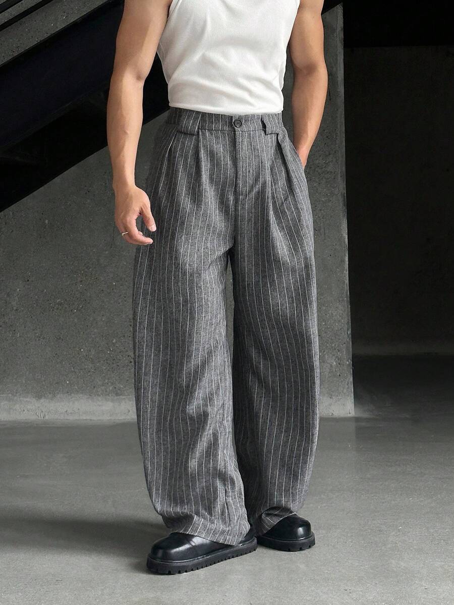 Men's Plus Size Vertical Striped Wide-Leg Pants