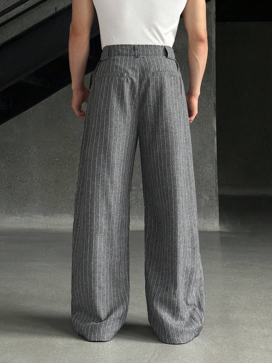 Men's Plus Size Vertical Striped Wide-Leg Pants