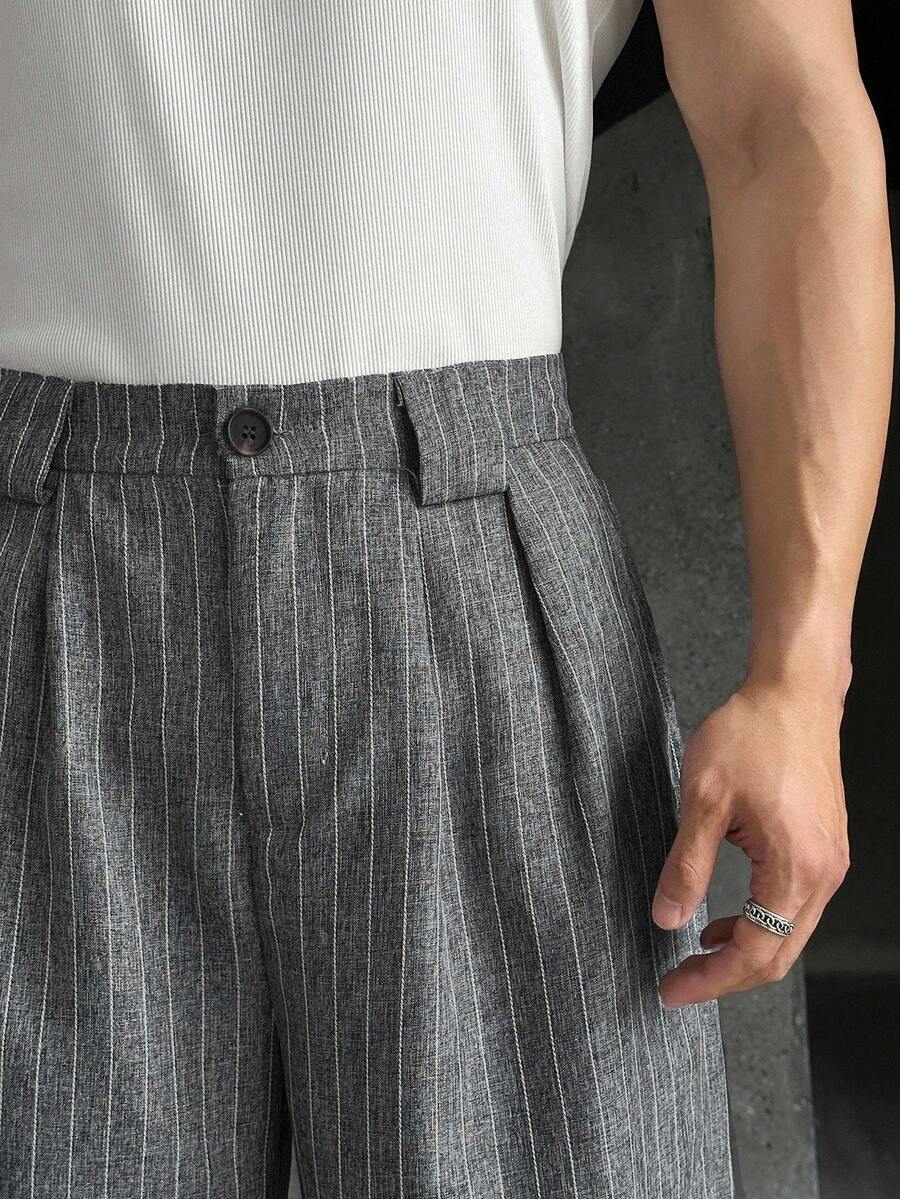 Men's Plus Size Vertical Striped Wide-Leg Pants