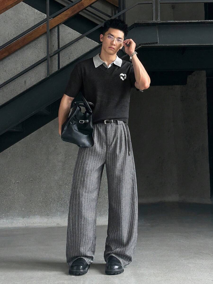 Men's Plus Size Vertical Striped Wide-Leg Pants