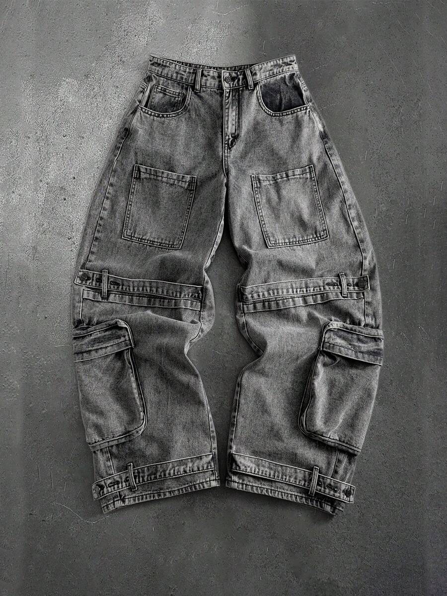 Men's Embroidered Pattern Punk Relaxed Fit Jeans