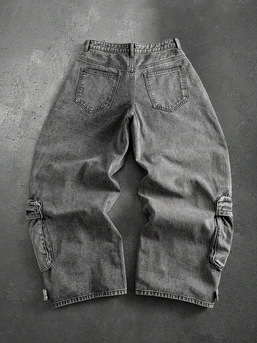 Men's Embroidered Pattern Punk Relaxed Fit Jeans
