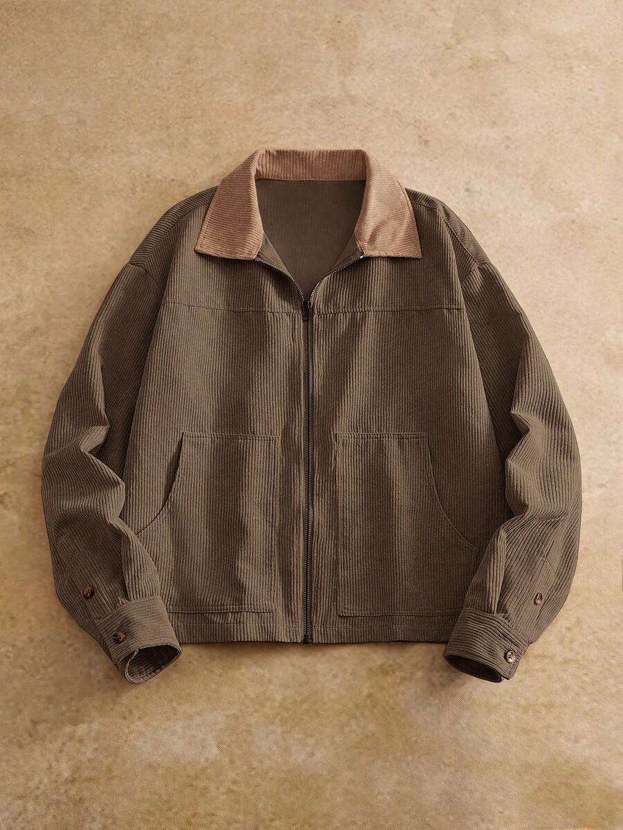 Men's Long Sleeve Casual Woven PU Leather Jacket