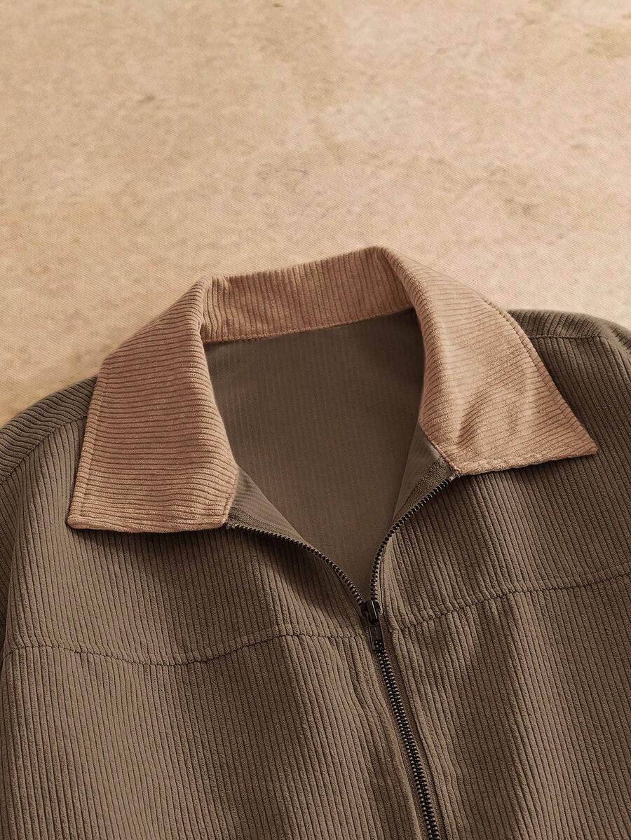 Men's Long Sleeve Casual Woven PU Leather Jacket