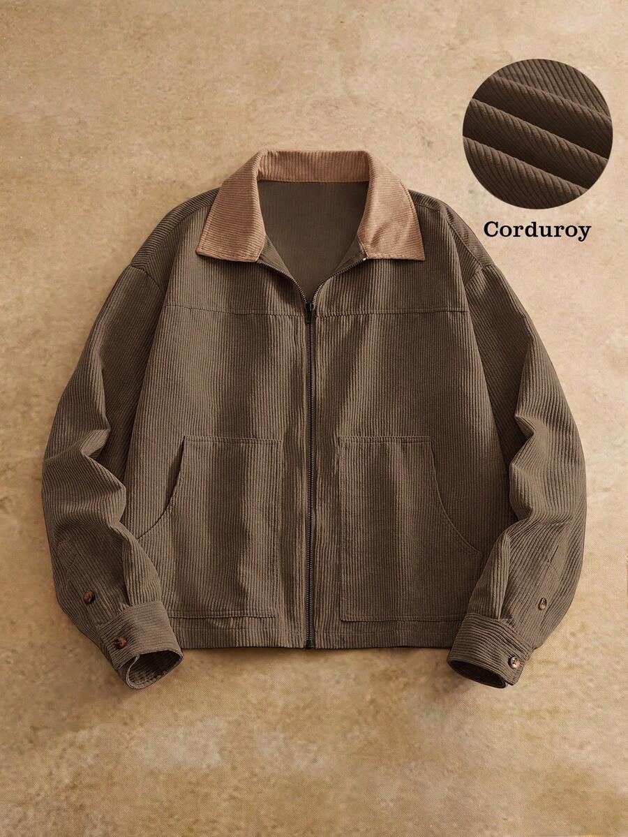 Men's Long Sleeve Casual Woven PU Leather Jacket