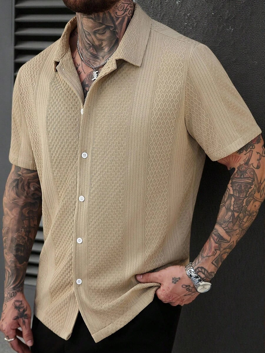 Men's Solid Color Jacquard Knit Short Sleeve Shirt