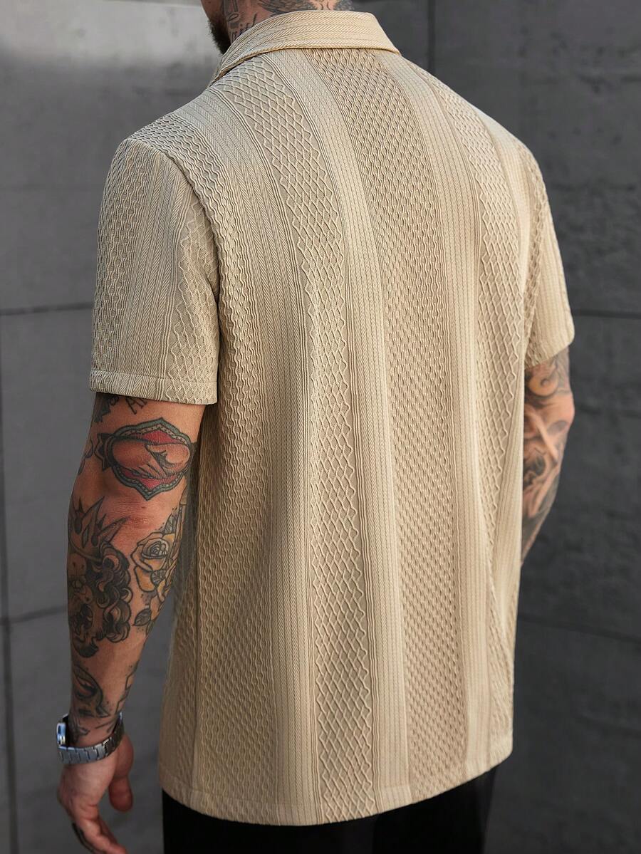 Men's Solid Color Jacquard Knit Short Sleeve Shirt