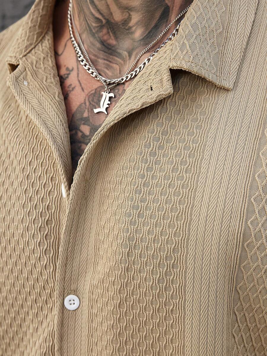 Men's Solid Color Jacquard Knit Short Sleeve Shirt