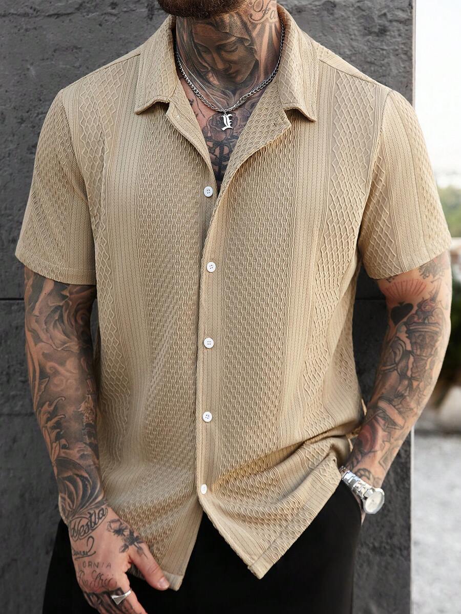 Men's Solid Color Jacquard Knit Short Sleeve Shirt