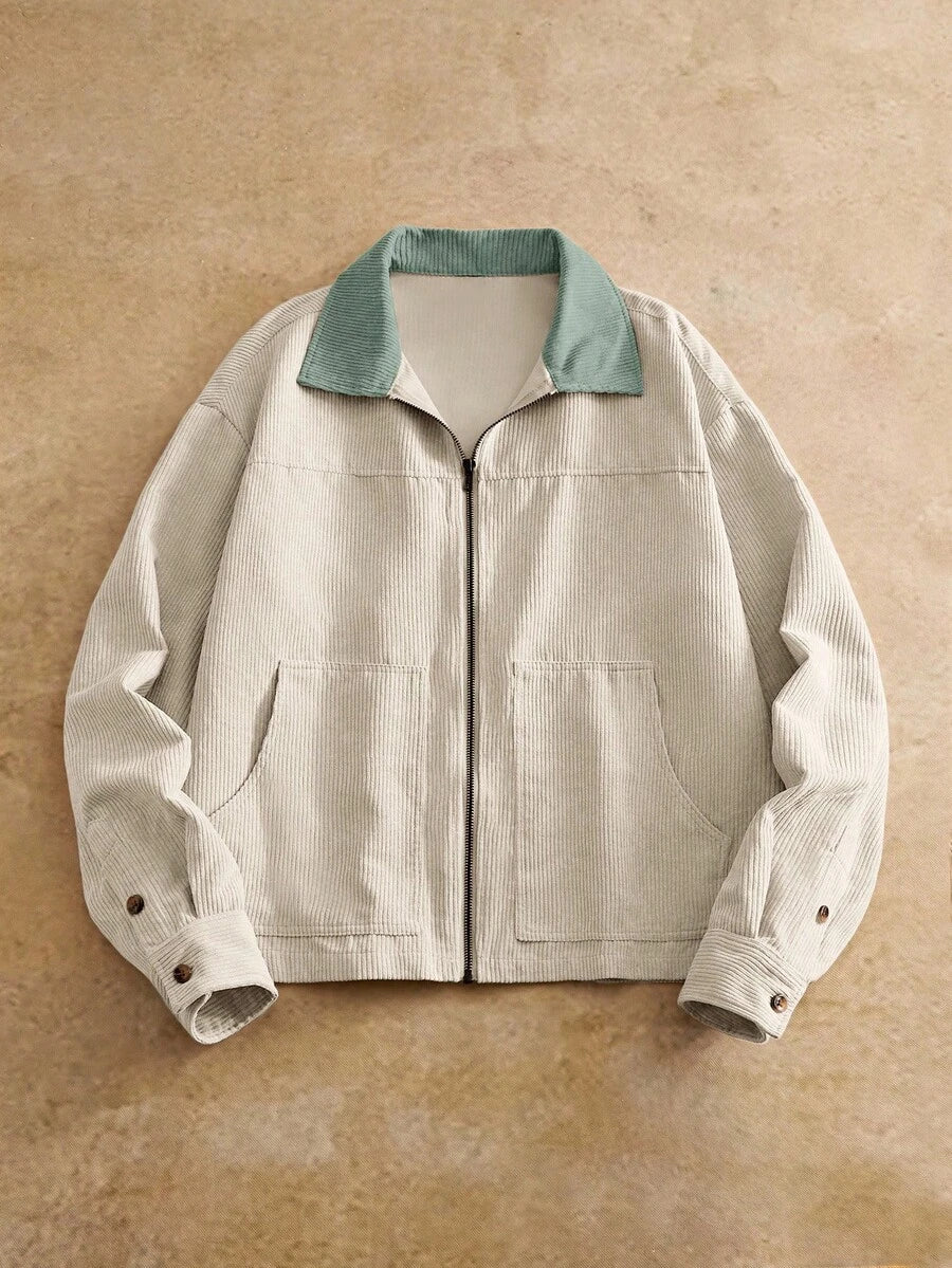 Men's Long Sleeve Casual Woven PU Leather Jacket