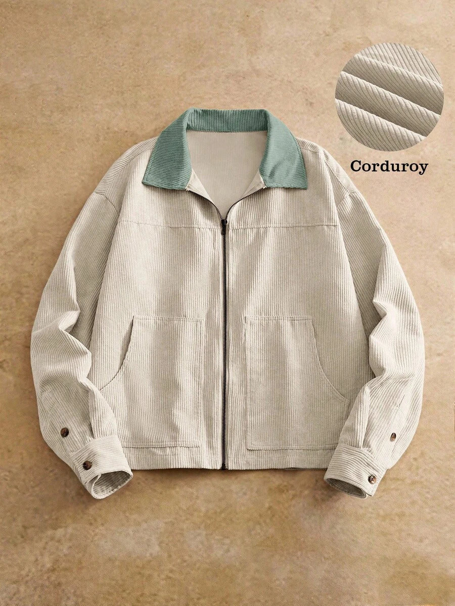 Men's Long Sleeve Casual Woven PU Leather Jacket