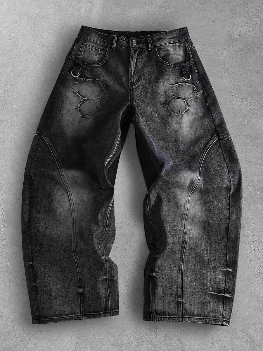 Men's Embroidered Pattern Punk Relaxed Fit Jeans