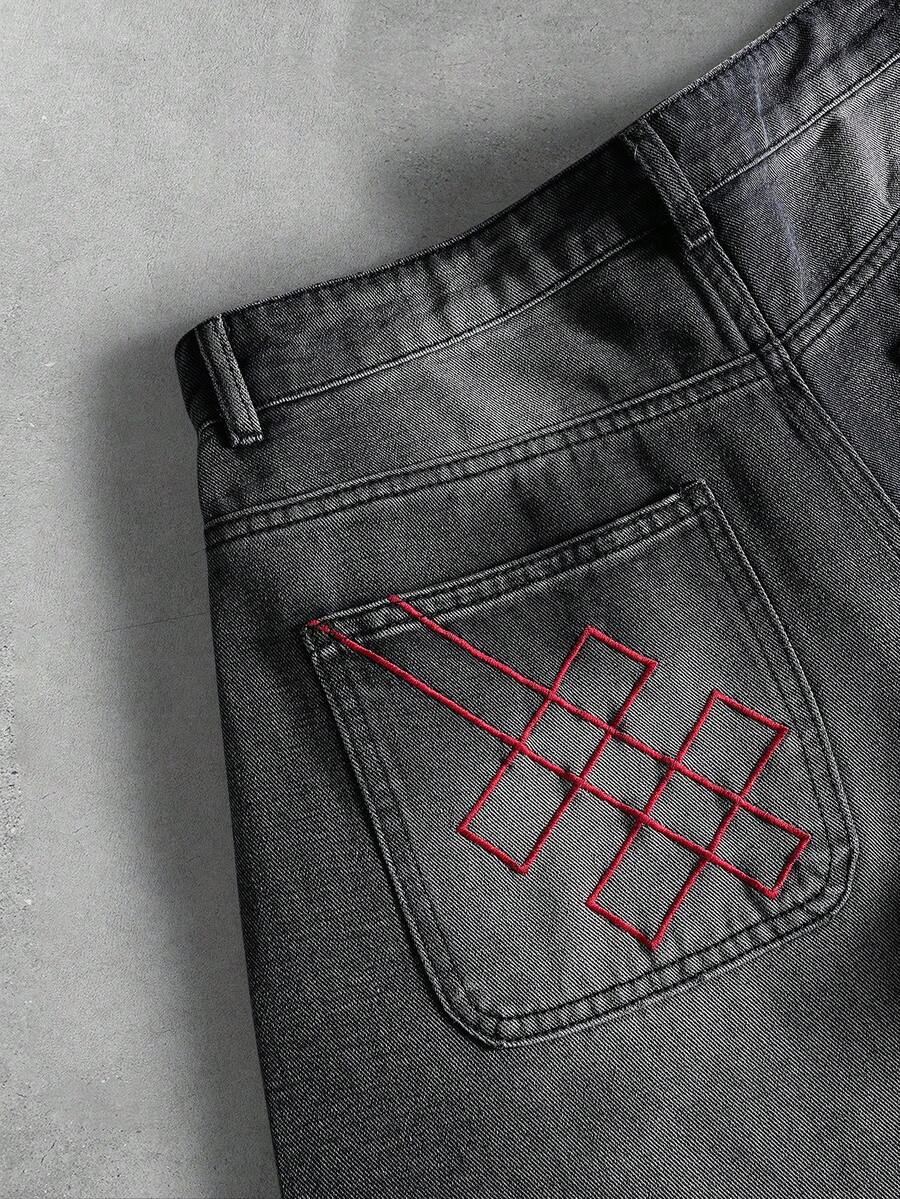 Men's Embroidered Pattern Punk Relaxed Fit Jeans