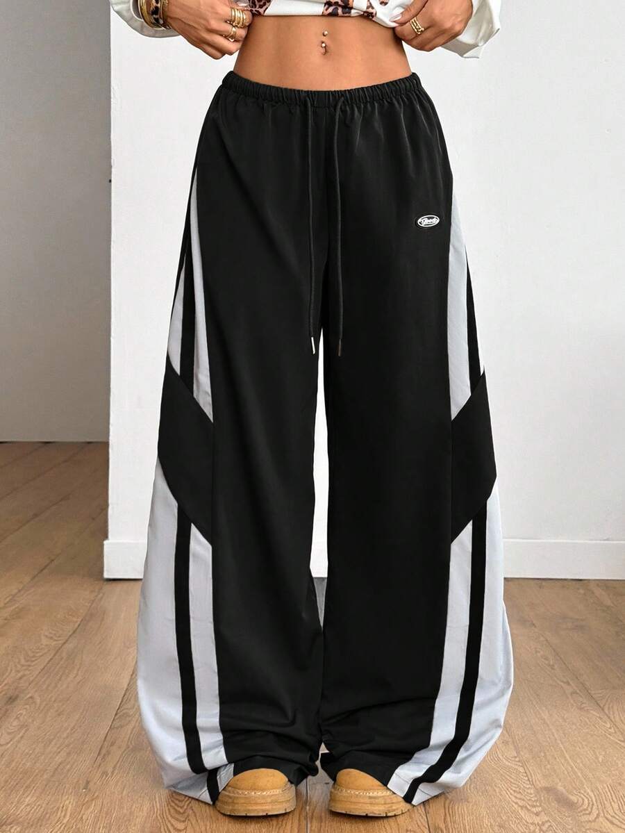 Women's Color-Blocked Baggy Parachute Pants