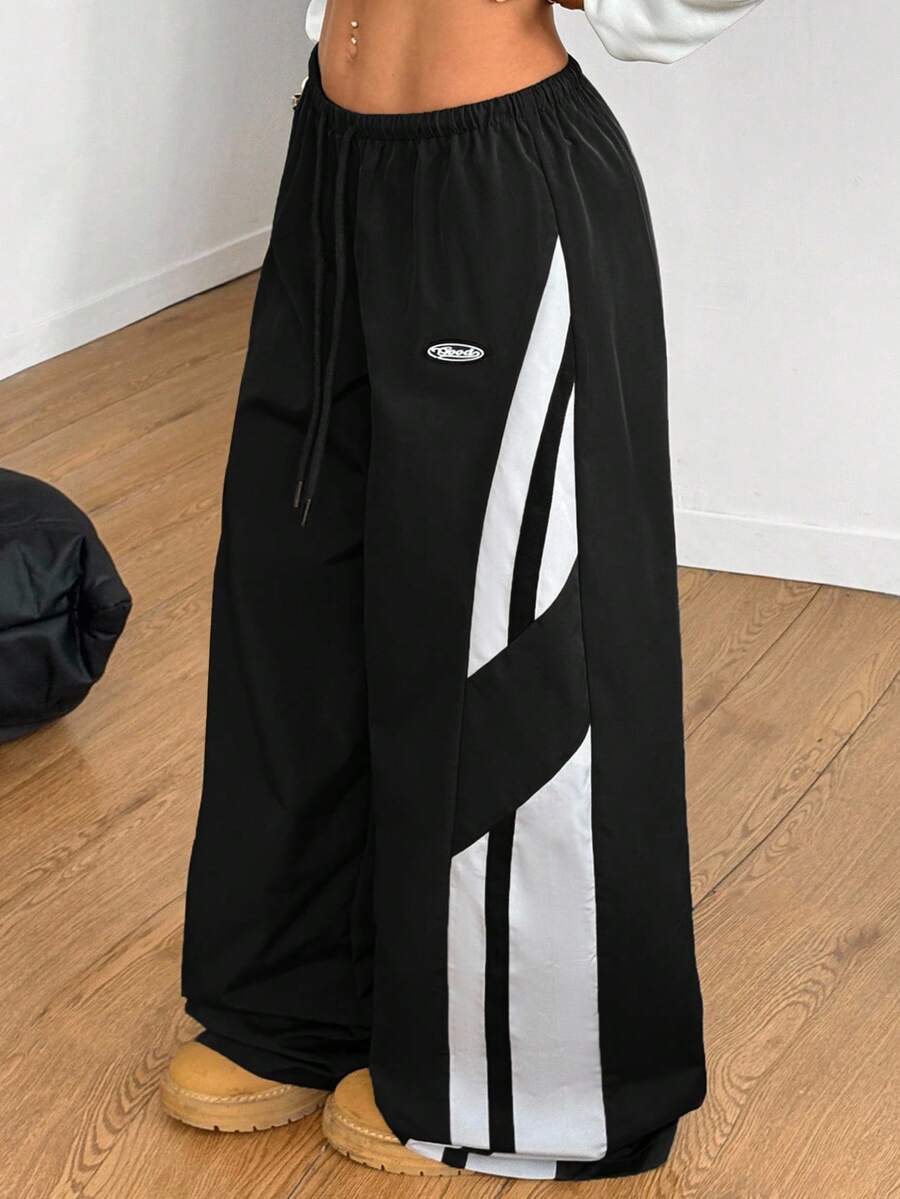 Women's Color-Blocked Cargo Parachute Pants