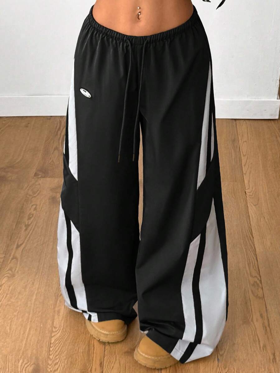 Women's Color-Blocked Baggy Parachute Pants